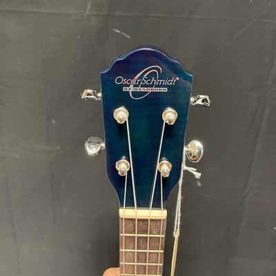 Oscar Schmidt OU2TFTBL-A Tenor Flame Mahogany Ukulele NEW uke Blue OU2 w/ lightweight case-Blemished image 6