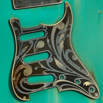 Engraved Pickguard & Free Tremolo Cover in Yellow Gold Acrylic Mirror Design #1 for Fender Stratocaster SSS, HSS, HSH Setups Available image 4