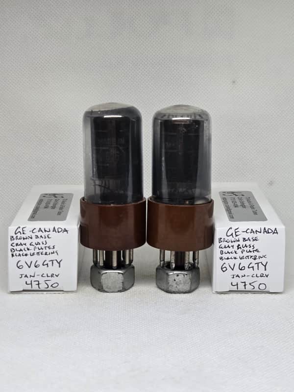 GE JAN 6V6GTY Brown Base Gray Glass Perfectly Matched Pair NOS 6V6 image 1