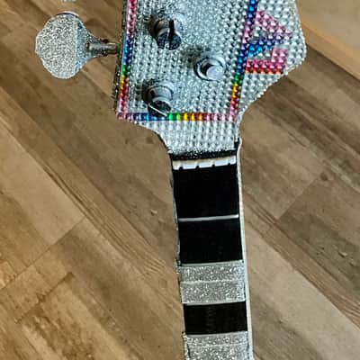 4-String Bass Guitar - Pastel Rainbow & Silver Sparkle image 4
