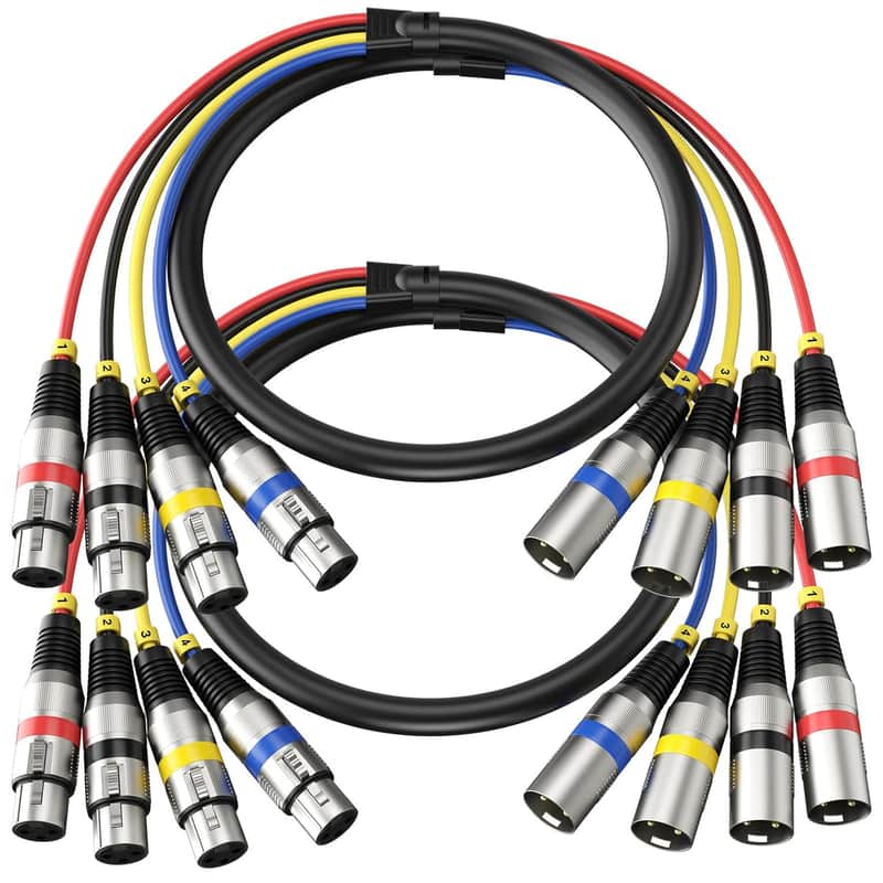 \2 Pack Professional 4 Channel XLR Snake Cables 6FT, Noise Free and Long-Lasting Snake Cable, All Copper Conductors XLR Male to Female Recording Snake for Live and Studios, Color Cording image 1
