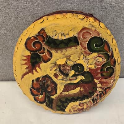 Vintage Chinese Tack Double Sided Painted Hand Drum 10 X 4 image 1