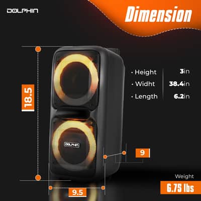 Dolphin SP-2080RBT Dual 8-Inch High Power Portable Bluetooth, Wireless Microphone, Deep Bass, LED Lights, USB/SD Card, Rechargeable Battery - Ideal for DJ, Outdoor & Indoor Events image 6