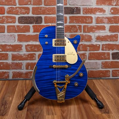 Gretsch USA Custom Shop G6134CS Penguin Master Built by Stephen Stern Flame Maple Top Transparent Blue Stain 2013 w/OHSC image 4