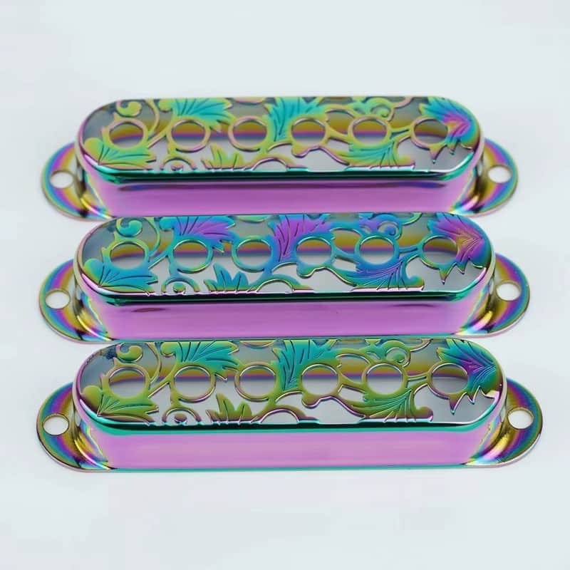 3pcs Rainbow Hollowed Flowers Guitar Strat Style Pickup Covers image 1