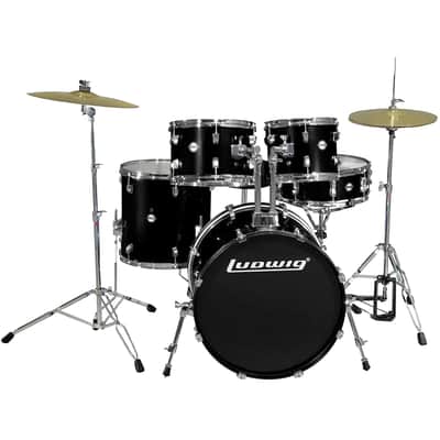Ludwig LC190 Accent Fuse 5-Piece Complete Drum Set with Cymbals and Hardware, Black Sparkle image 1