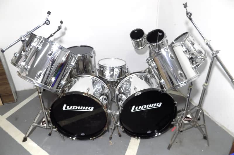 1988 Ludwig Rockers Power Plus LR-2220-RM 11 Piece Chrome over Maple Kit w/ Stands & Pedals image 1