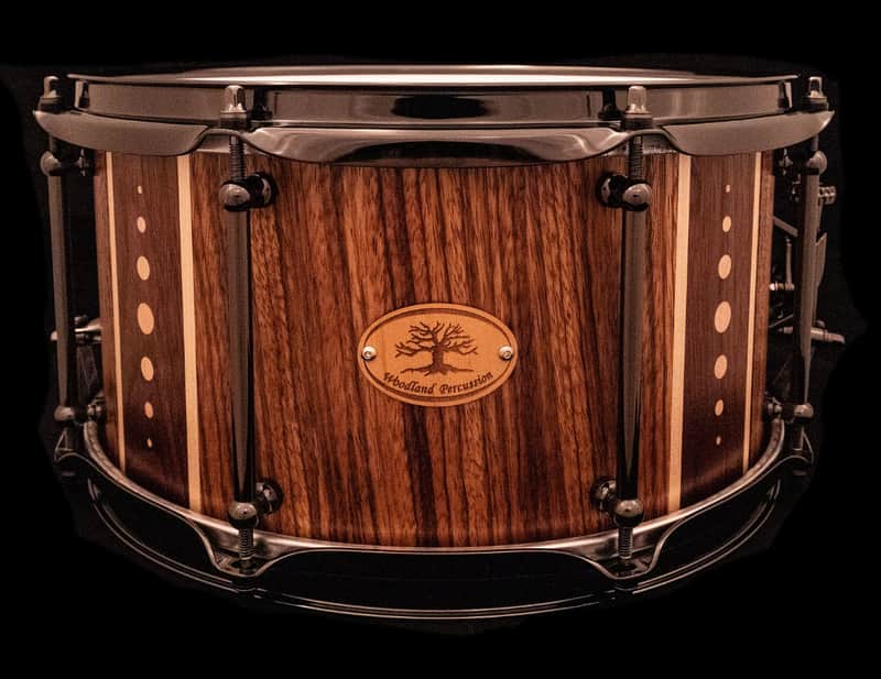 Woodland Percussion 13" x 7" Zebrawood Stave Snare Drum Walnut and Maple Accents image 1