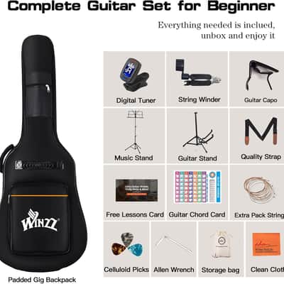 Dreadnought Acoustic Guitar Kit with Free Lesson for Beginner Adult Teen Full Size Acustica Guitarra Starter Bundle Set with Bag Strap Tuner Capo Pickguard Music Stand, Right Hand(Grey, 41 Inch) image 4