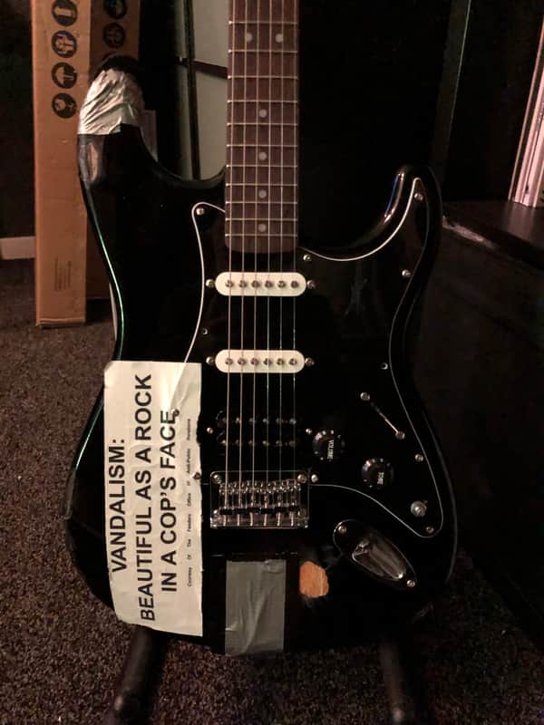 Squier Kurt Cobain Vandalism Stratocaster Replica 2019 Black | Reverb