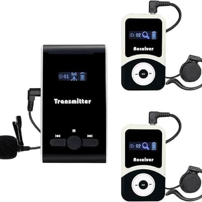 Tour Guide System, Church Translation System, Good Quality Sound, 99 Channels, Assisted Listening Devices for Court,Training,Interpreter (1 Transmitter 2 Receivers) image 1