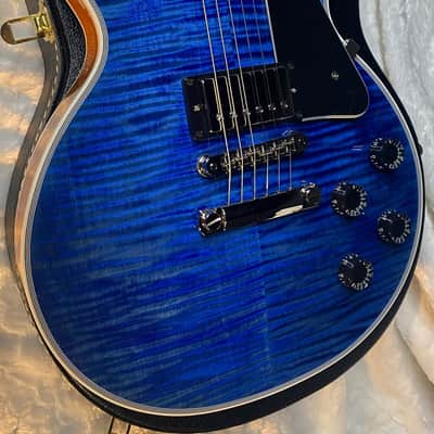 NEW! Gibson Dealer Select Custom Shop Les Paul Custom AAA Figured Flame Top - Transparent Blue / Natural Back - Authorized Dealer - WOW! 8.9 lbs - G06607 image 7