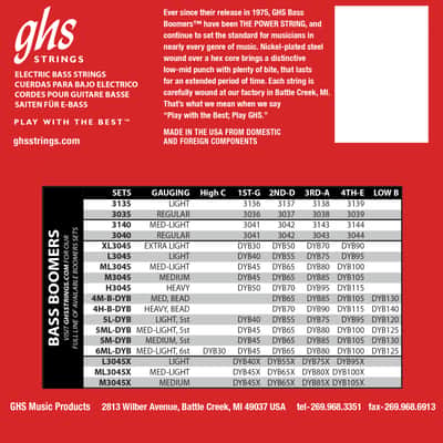 GHS M3045 Bass Boomers,Long Scale, Medium Gauge Electric Bass Strings 45-105 image 2