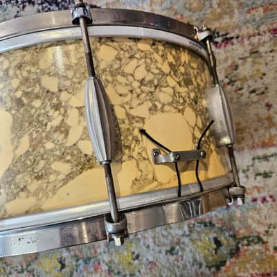 Slingerland 14x7" 3-ply Snare Drum in Yellow Marble Lacquer 1950s image 9