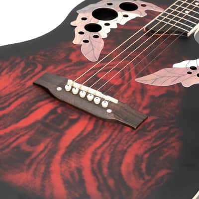 Glarry 41 inch Full-Size Cutaway Acoustic-Electric Guitar Grape Voice Hole Spruce Top Round Back 2020s - Sunset Red image 21