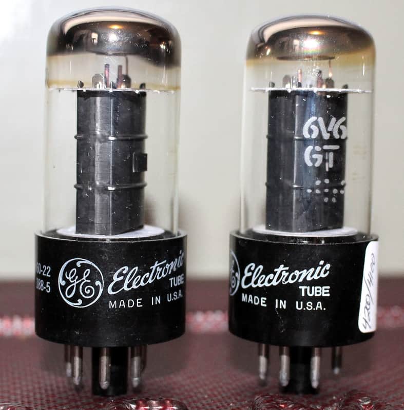 GE 6V6GT VT-107 PERFECT MATCH PAIR BLACK PLATE HALO GETTER TEST NOS+ VINTAGE 1959-60 image 1