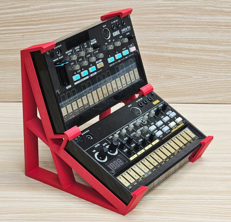 The Analog Source 2 Tier Gen 3 RED Desktop Stand for Volca Beats Bass FM Keys Nubass Loop Mix Sample Synthesizer Mixer Drum Rhythm Machine Sampler image 1