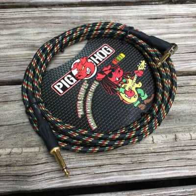 Pig Hog "Rasta Stripes" Woven Vintage Instrument Cable - 10 FT Right Angle (PCH10RAR), Reggae image 4