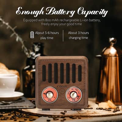 Retro Radio, Vintage Bluetooth Speaker, Walnut Wooden FM Radio with Bluetooth 4.2, Old Fashion image 3