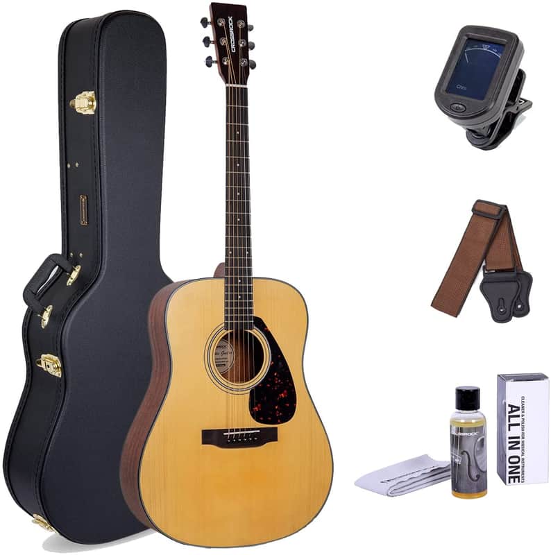 Crossrock 6 String Acoustic Dreadnought Guitar with Hard Case, Spruce Top, Student Guitar image 1