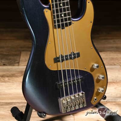 Shabat Tiger 5 String J-Bass w/ Ebony Fretboard – Cosmic Blue Colorshift image 3