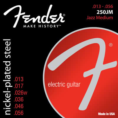 Fender Super 250 Guitar Strings, Nickel Plated Steel, Ball End, 250JM Gauges .013-.056, (6) 2016