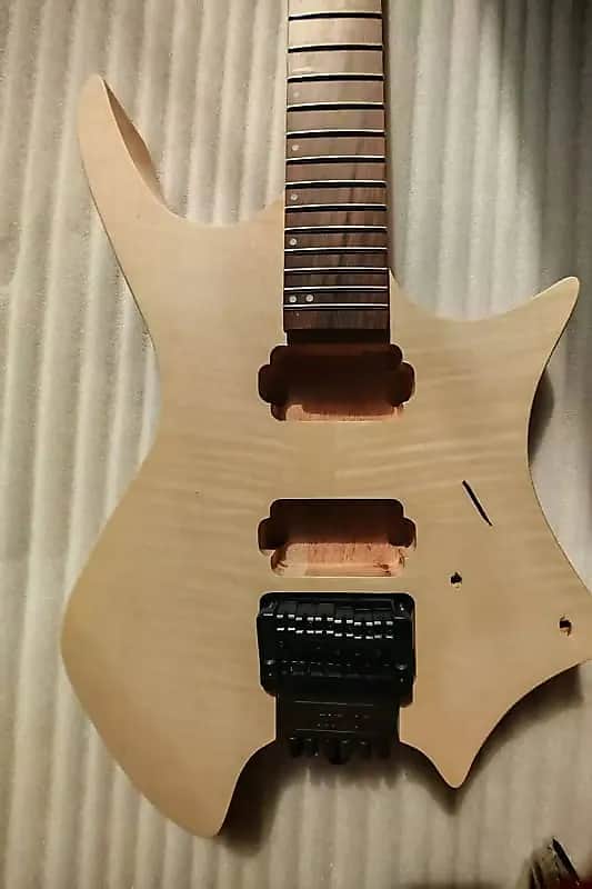 Unfinished Tiger Maple Top Headless Guitar Mahogany Body with Neck, Rosewood Fingerboard image 1