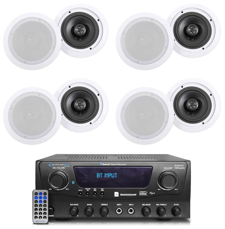 Technical Pro RXM7BT Home Receiver Bluetooth Amplifier+(8) 6.5" Celing Speakers image 1