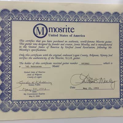 1993 Mosrite Ventures Model '65 Metallic Blue Mint Condition Full Documentation Made in the USA image 4