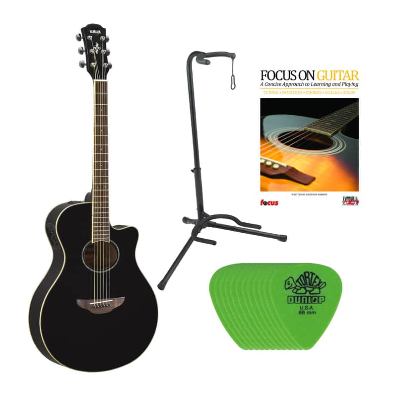Yamaha APX600BL Thinline Acoustic-Electric Guitar (Black) with Stand Bundle image 1
