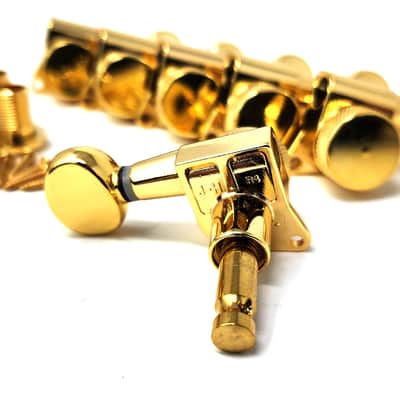 Carparelli 6-IN-LINE Electric Locking Machine Heads Tuners Classic Button Gold image 3