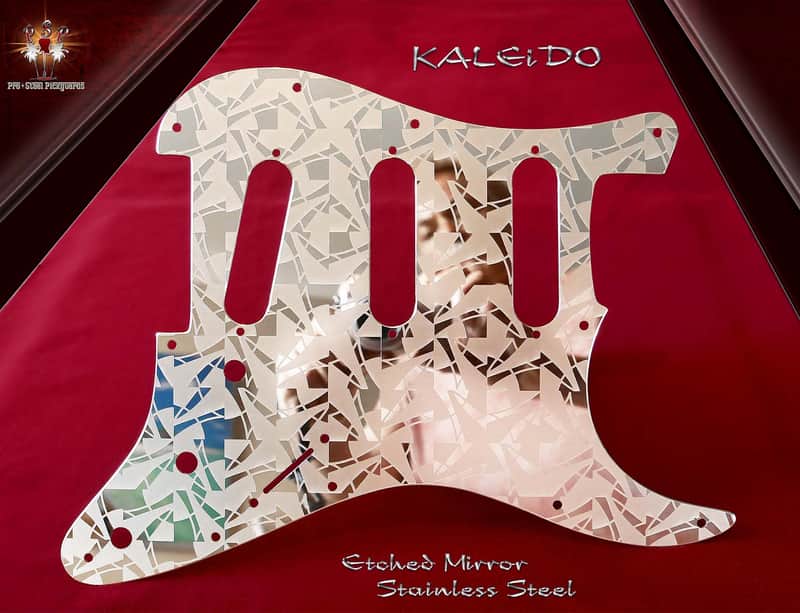 'Kaleido' Pickguard Fender SSS Stratocaster Etched Polished Mirror Metal Chrome Strat Guard image 1