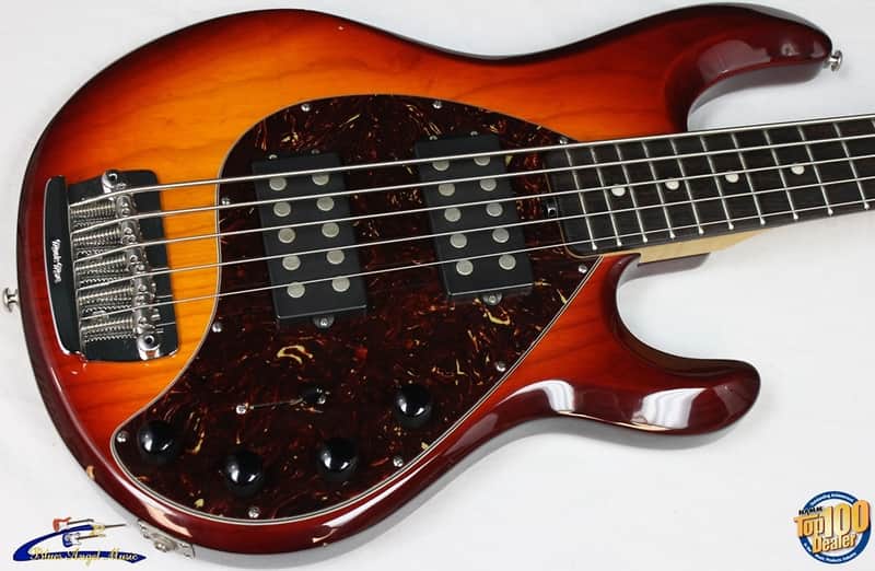 2007 Ernie Ball Music Man StingRay 5 HH 5-String Bass w/ HSC, Honey Sunburst #34562 image 1