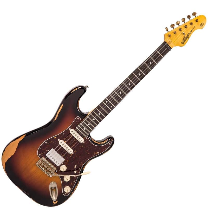 Vintage Vintage V6H ICON HSS Electric Guitar ~ Ultra-Gloss Distressed Sunset Sunburst  V6HMRSSB image 1