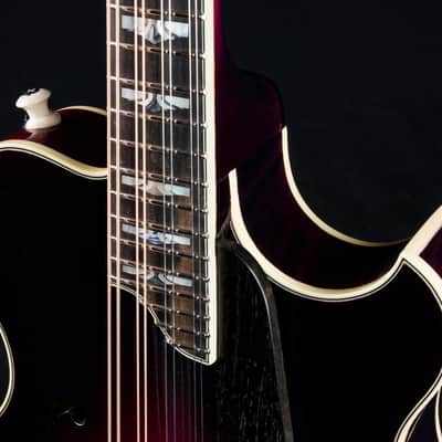 Hinde Jazz Model Adirondack Spruce and Flamed Maple Merlot Burst Mandolin with Pickup image 8