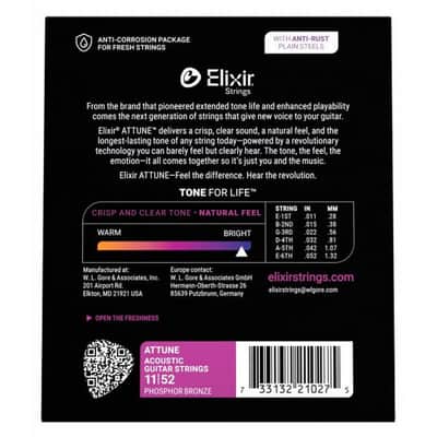 ELIXIR 21027 Attune Phosphor Bronze Acoustic Guitar Strings Custom Light 11-52 image 2
