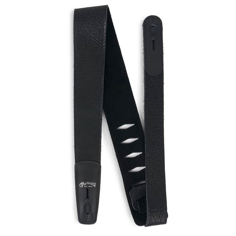 Mint Martin Buffalo Leather Lock-It Locking Guitar Strap, Black image 1