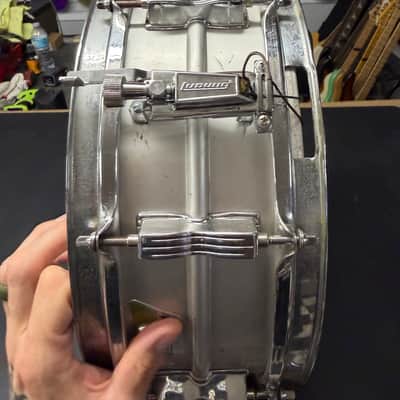 Ludwig No. 404 Acrolite 5x14" 8-Lug Aluminum Snare Drum with Pointed Blue/Olive Badge 1969 - 1979 - Matte Aluminum image 9