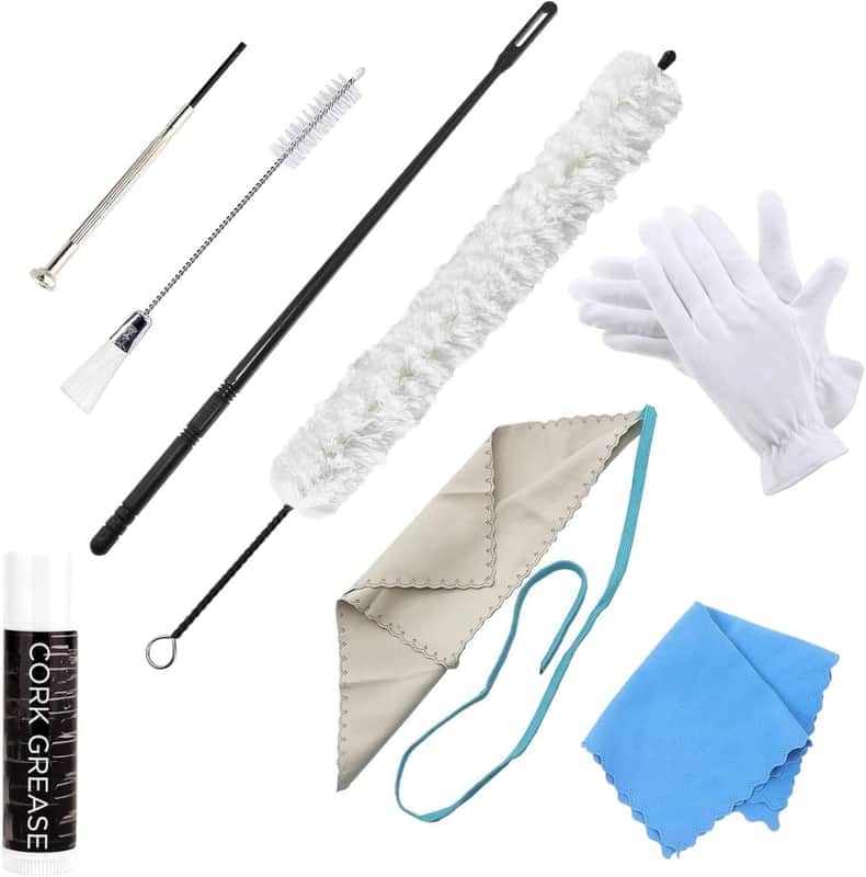 Flute Cleaning Kit Include 1pc Cotton Cleaning Brush, Flute Swab, Double-End Dust Brush,Flute Cleaning Rod, Screwdriver for Flute Repairing,Cork Grease, a Pair Cotton Gloves, 1pc Flute Cleaning Cloth image 1
