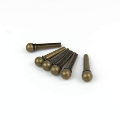 Quality Slotted Metal Acoustic Guitar Bridge Pins, Antique-Brass (set of 6)
