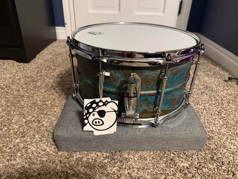 Pork Pie Patina Brass 7x13" Snare Drum - Green Patina Brass image 1
