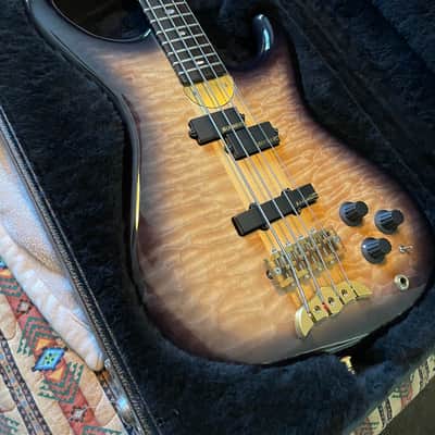 1990 Alembic Elan 4 String Bass - Quilted Maple Burst-Mint image 2