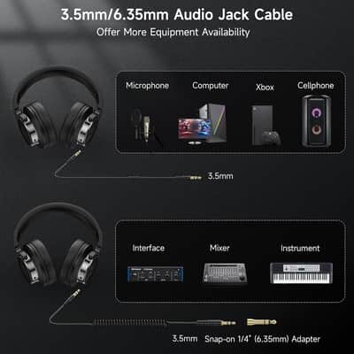Wired Over Ear Headphones, Studio Monitor & Mixing DJ Headphones with 50mm Neodymium Drivers and 1/4 to 3.5mm Jack for Guitar AMP Podcast Piano Keyboard (Black) image 6