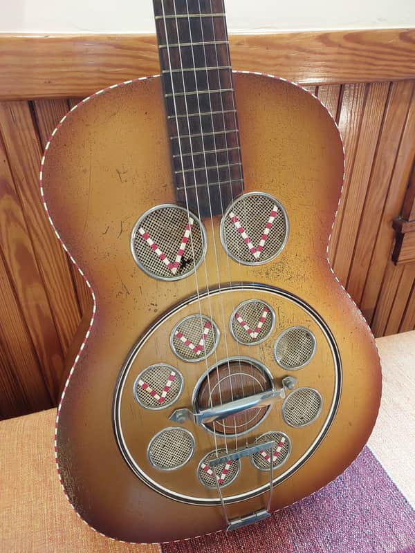 1950s Del Vecchio acoustic resonator guitar (red/gold sunburst) image 1