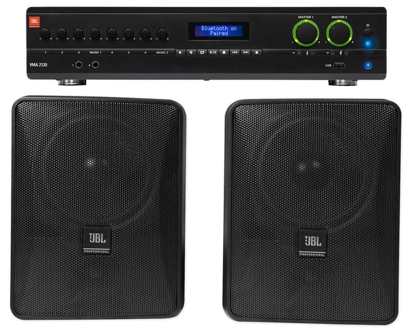 JBL VMA2120 2-Channel/Restaurant 2-Channel Amplifier+(4) JBL Black Wall Speakers image 1