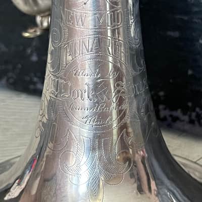 J.W. York & Sons “New Model Monarch” Cornet — c. 1908 — Silver Plate — Serial #18143 — Original Case, Mouthpiece & Maker’s Sash image 3