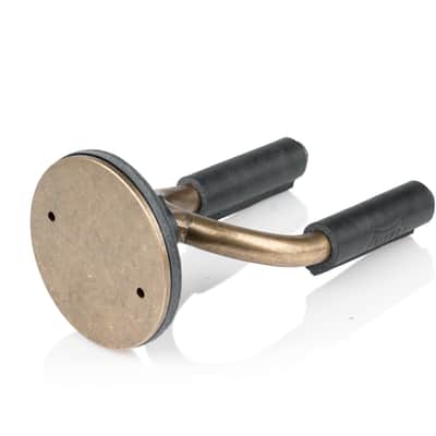 Levy's Leathers Forged Steel Guitar Hanger; Brass Metal with Black Veg-Tan Leather Yoke Wraps image 3