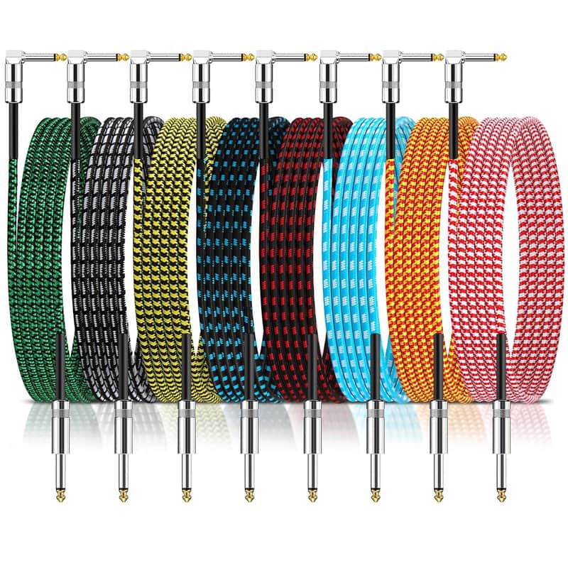 10ft Multicolored Braided 1/4" TS Instrument Cable (8-Pack) - Guitar & Amp Cords image 1