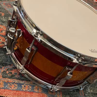 Ludwig 6.5” x 14” Classic Maple Snare Drum - Tri-Band Red & Gold Sparkle image 12