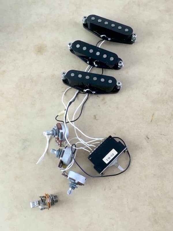 1989 Vintage Fender Japan MIJ Strat Pickup Set Relic Wiring Harness Pots Black Bobbins Post JV Era image 1
